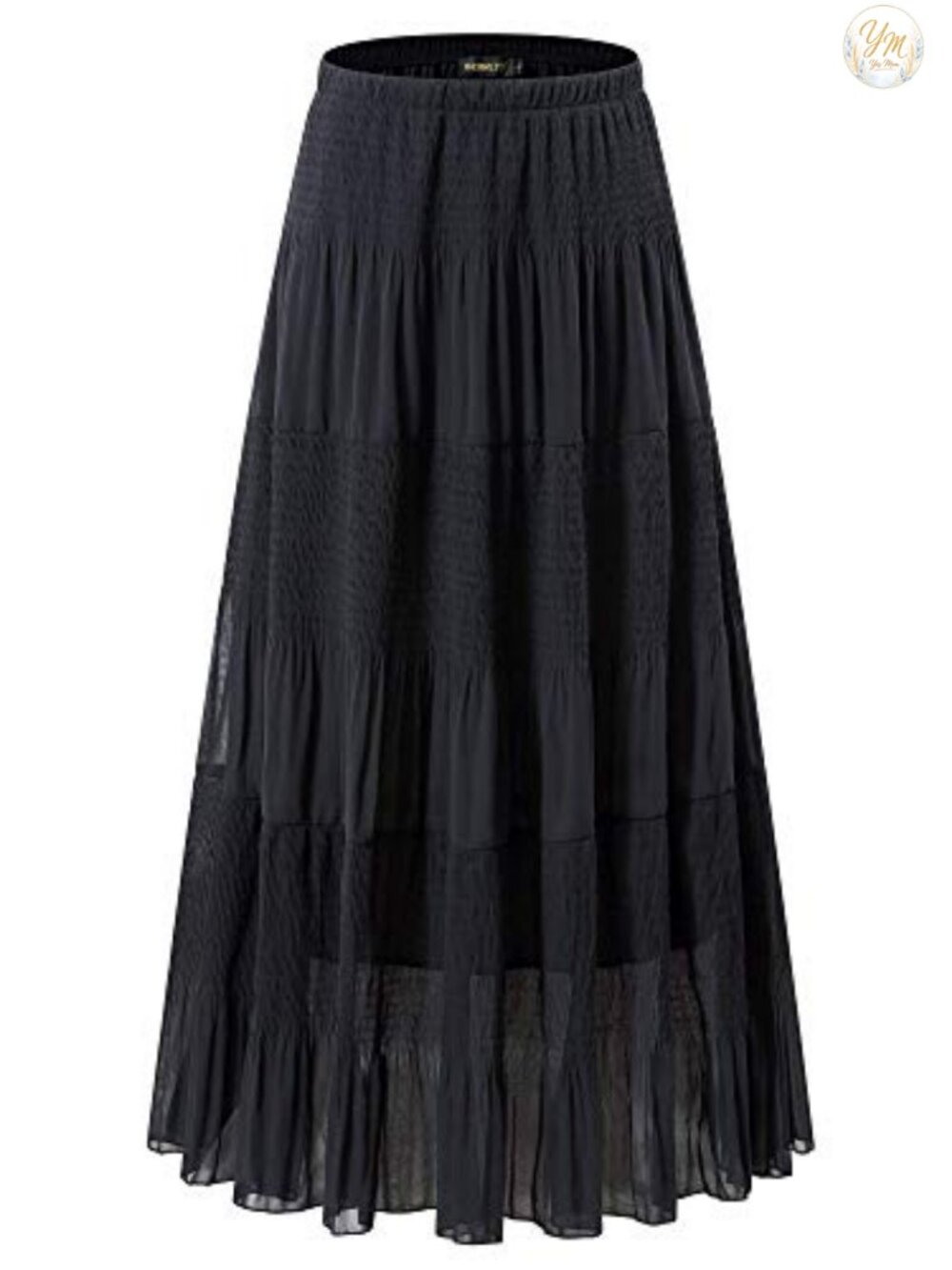 Women's Chiffon Elastic High Waist Pleated A-Line Maxi Skirt
